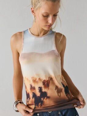 Dickies Urban Outfitters Scenic Horse-Print Sleeveless Tank Top - Beige Multi